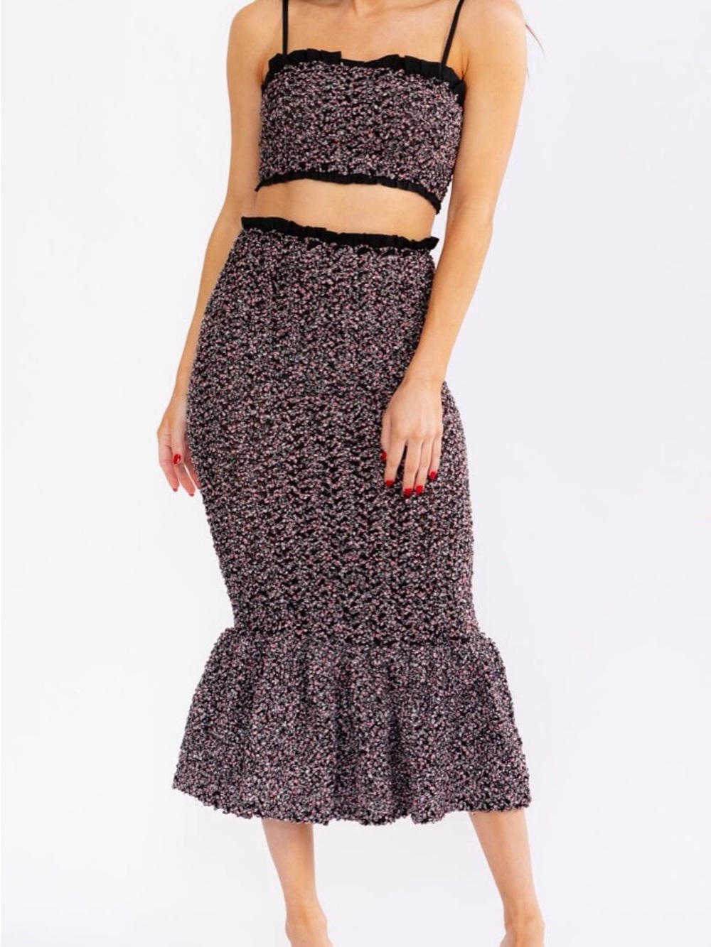 Black Floral Ruched Midi Skirt - Picture 2 of 5